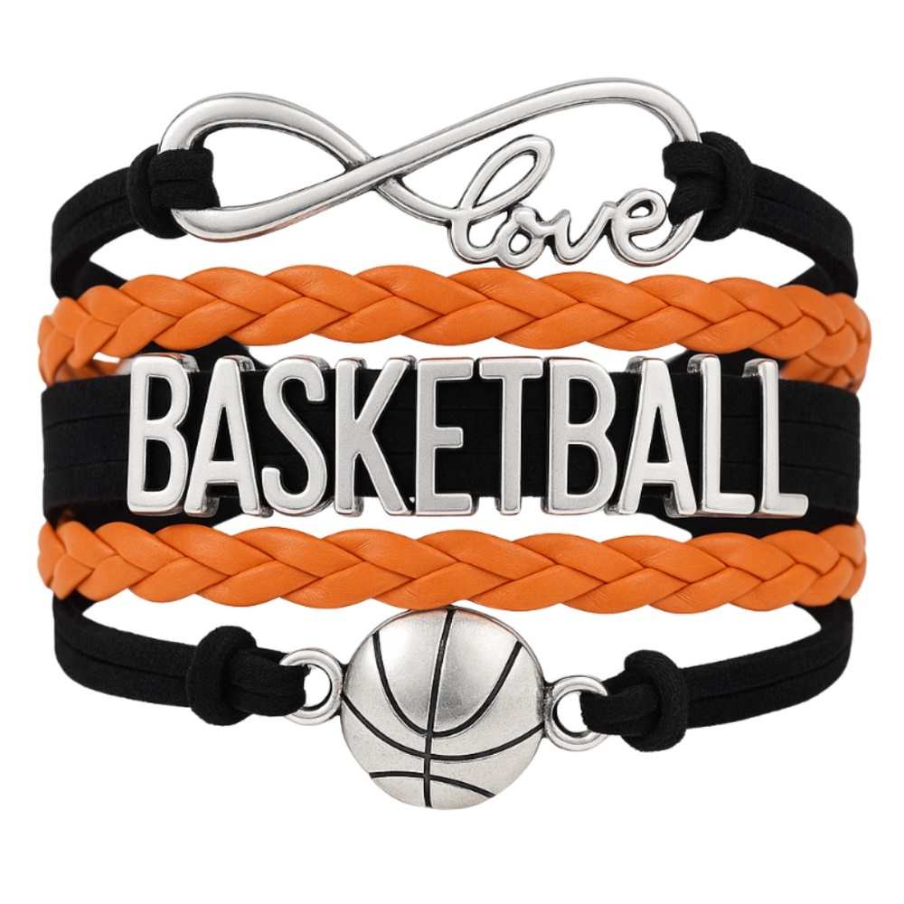 Basketball Charm Bracelet – Adjustable Team Jewelry – Orange & Black